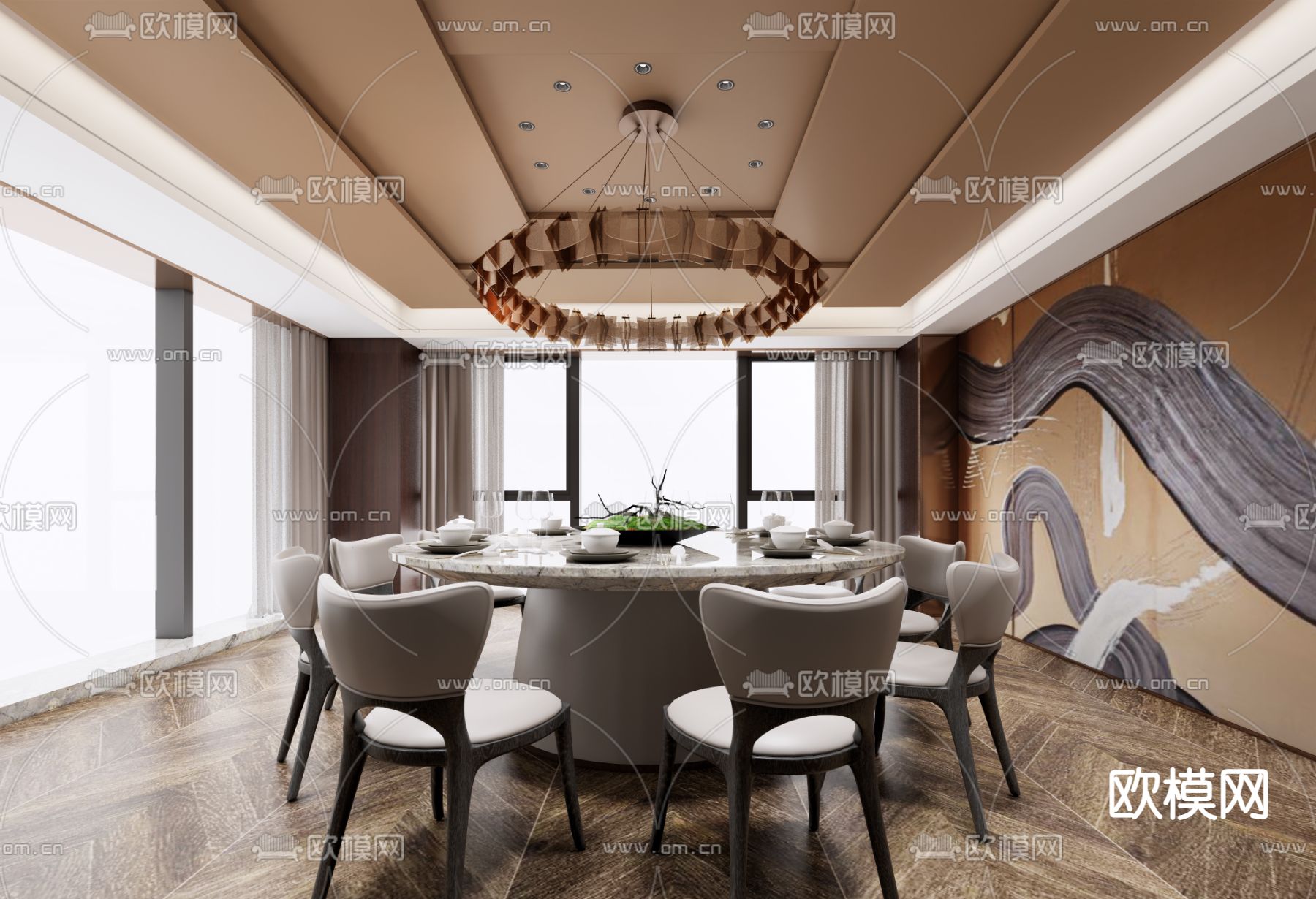 现代餐厅包房su模型下载（渲染图1）