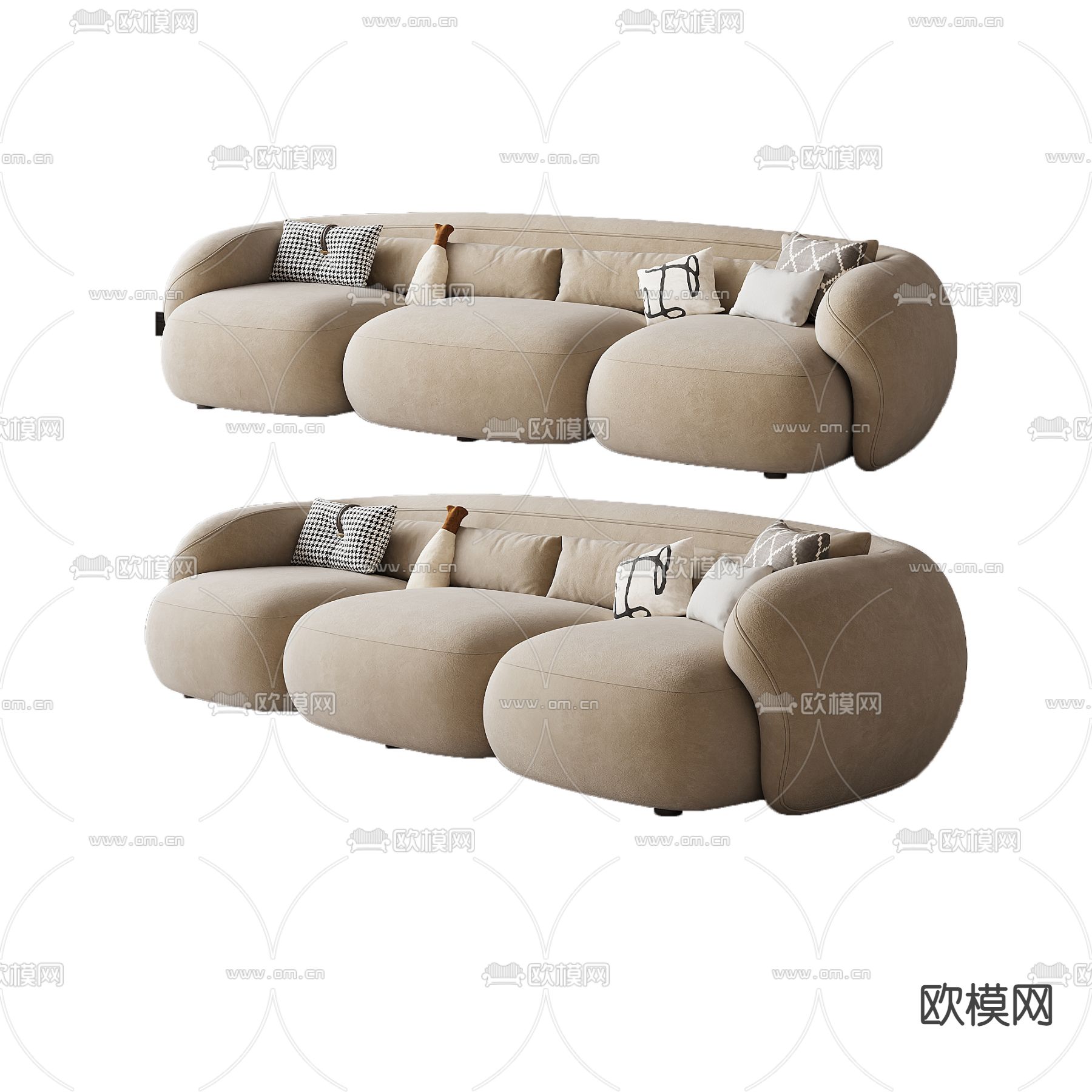 奶油风沙发 多人沙发3d模型下载_ID14115368_3dmax免费模型-欧模网