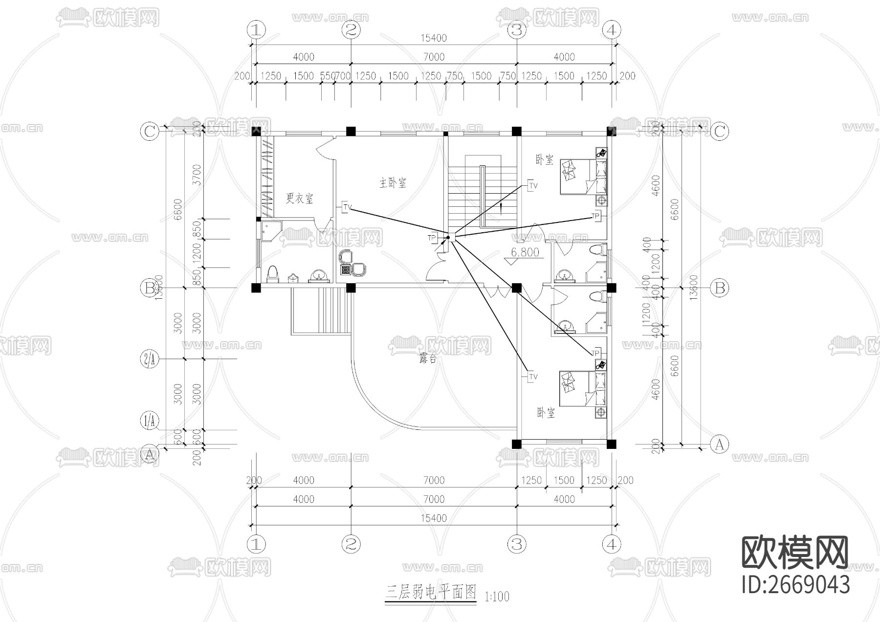 三层别墅全套强弱电cad施工图下载（渲染图7）