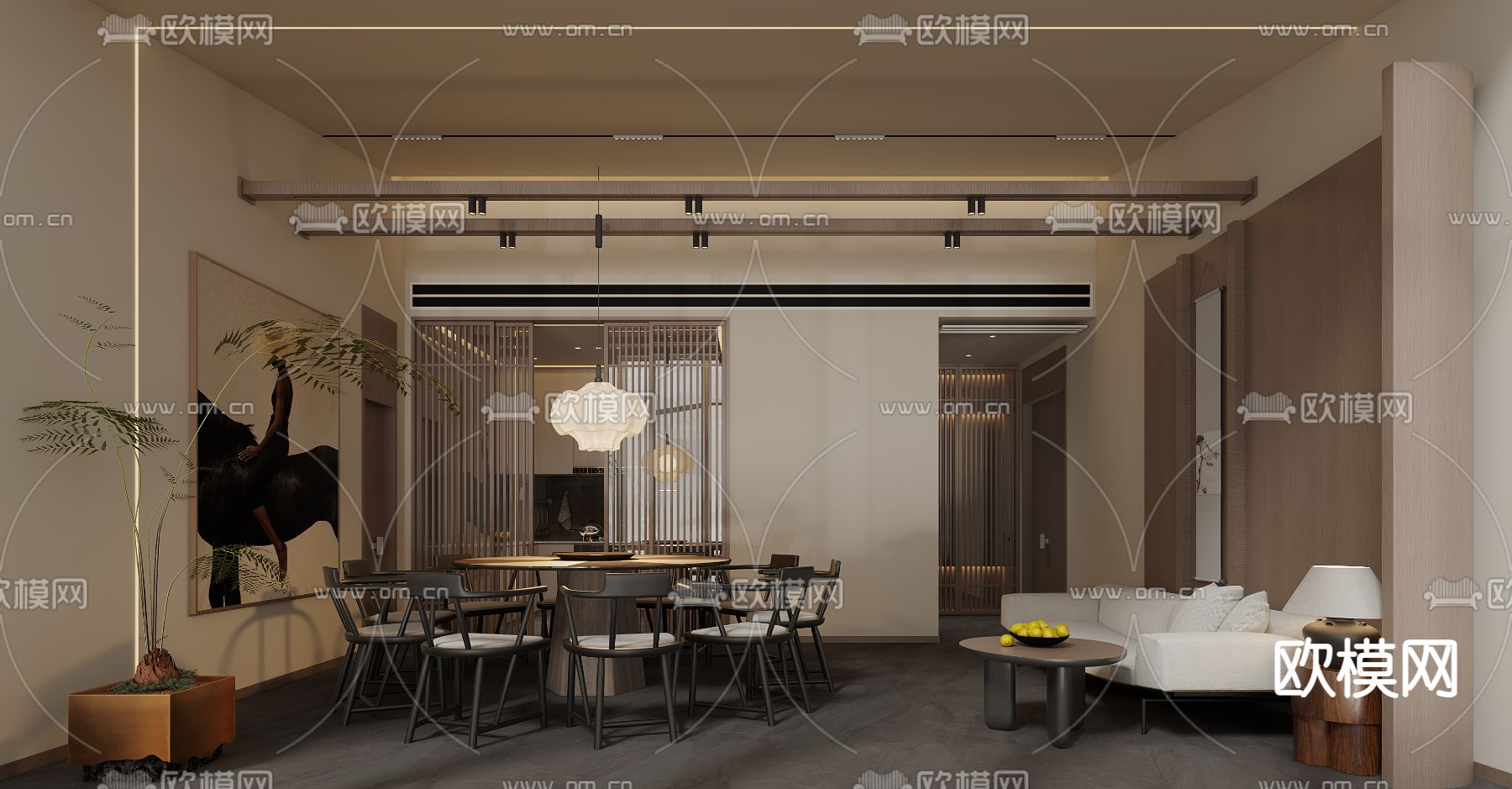 侘寂风餐厅包厢 包房3d模型下载（渲染图1）