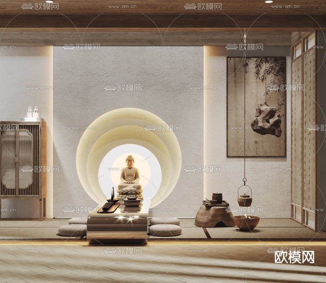 榻榻米茶室3d模型下载