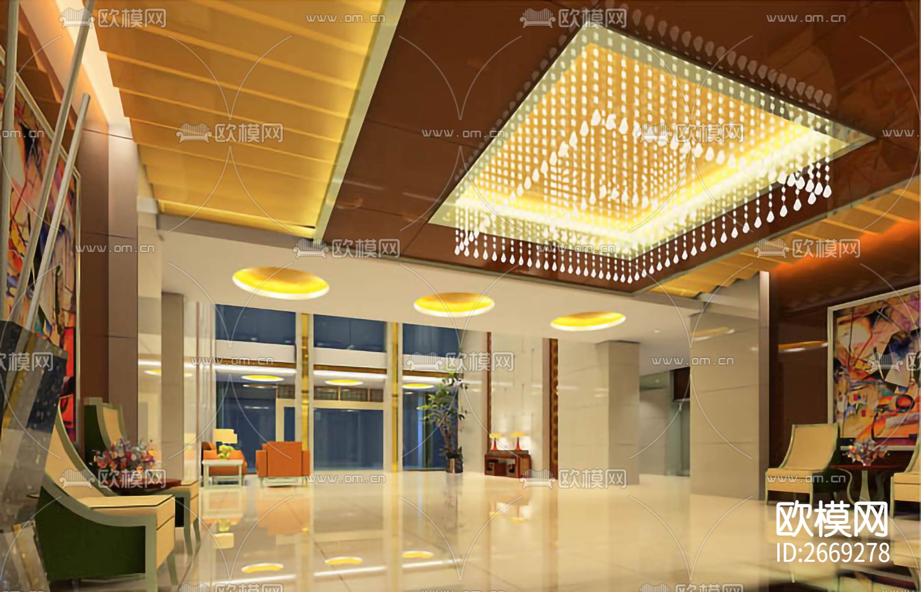 湖北某星级宾馆cad施工图下载（渲染图2）