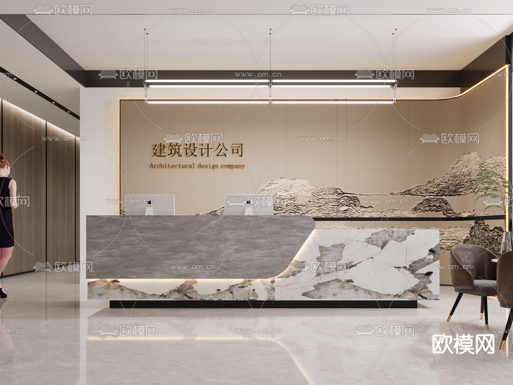 办公室前台 接待3d模型下载