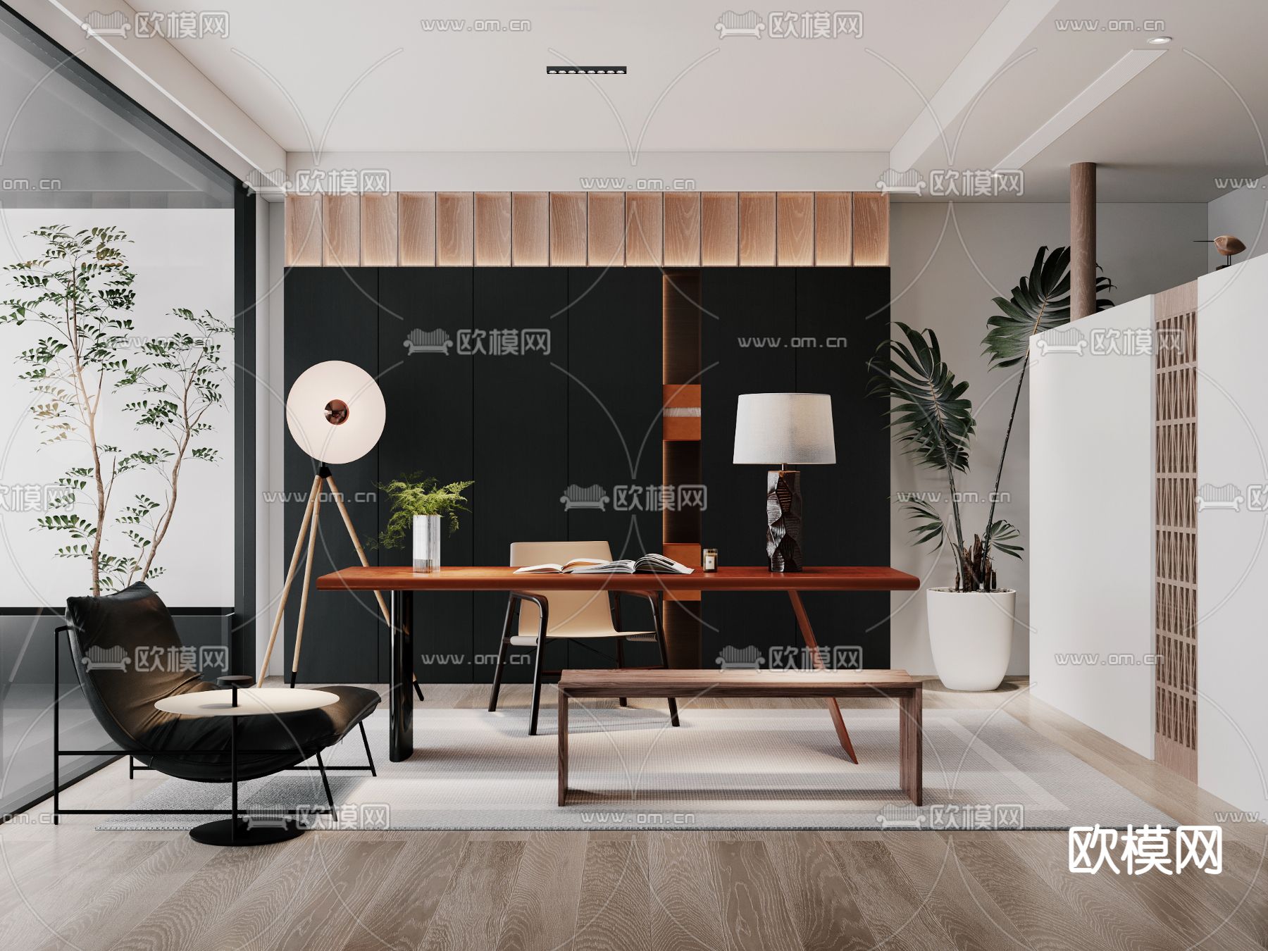 侘寂风书房3d模型下载_ID14115132_3dmax免费模型-欧模网