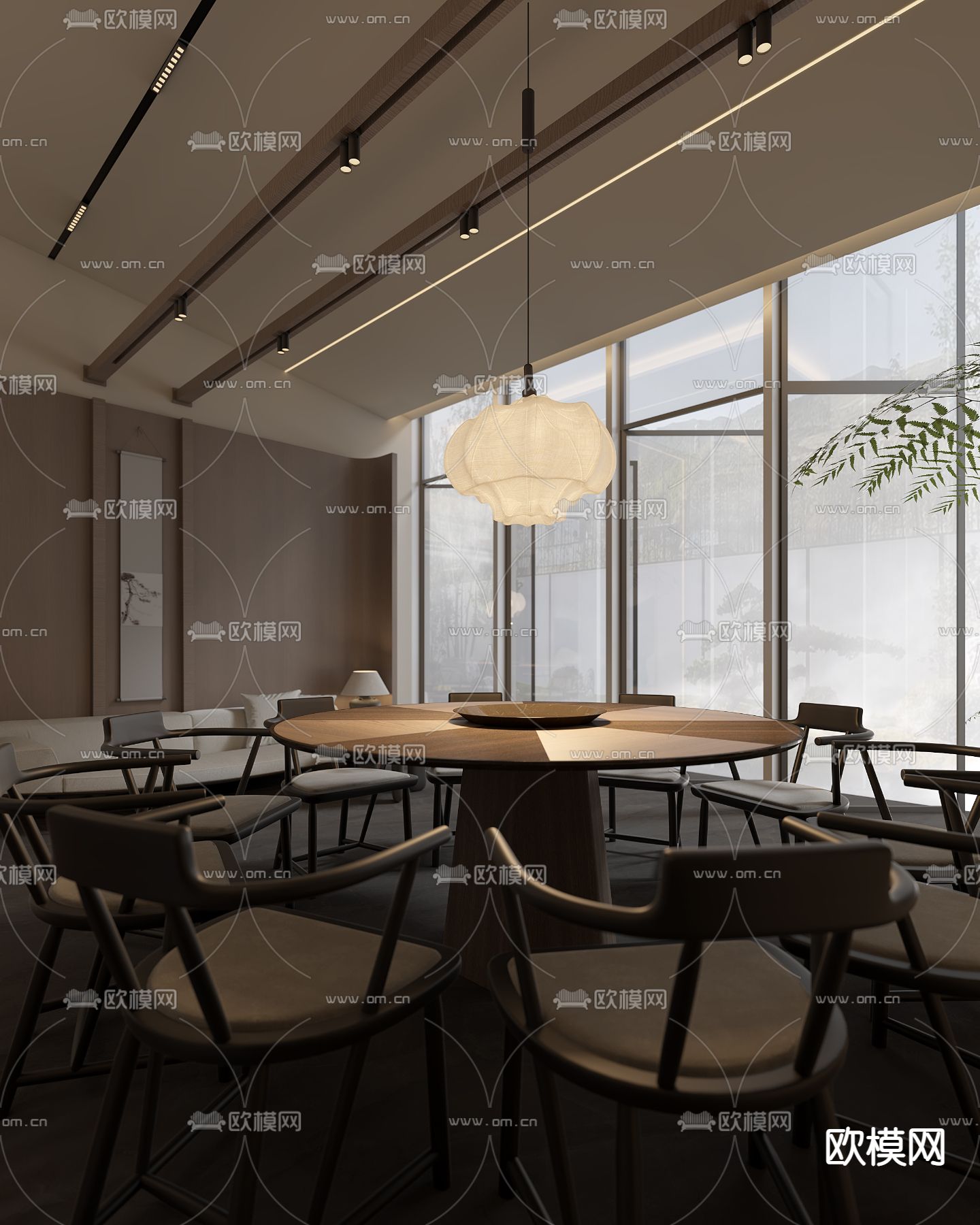 侘寂风餐厅包厢 包房3d模型下载（渲染图2）