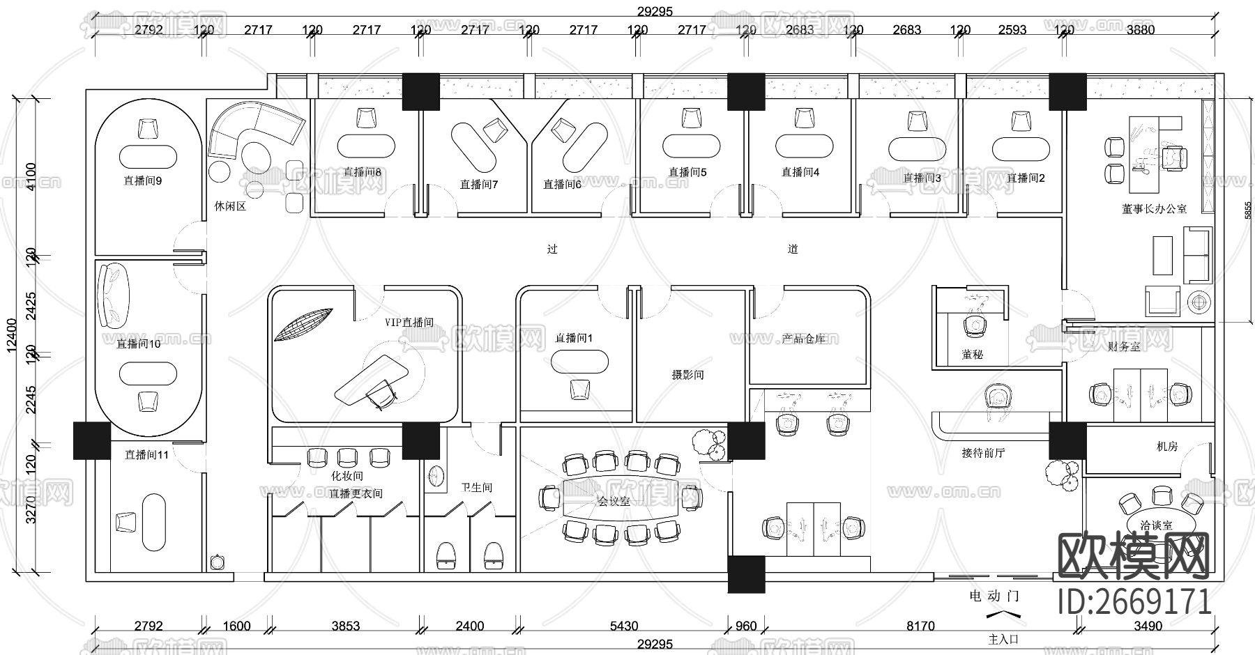 网红直播公司平面cad施工图下载（渲染图2）