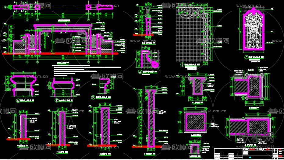 景墙节点大样cad施工图下载（渲染图1）