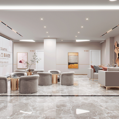  现代美容院休息区su模型 