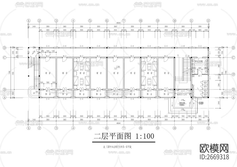 某中學(xué)學(xué)生公寓樓cad施工圖下載(渲染圖3)