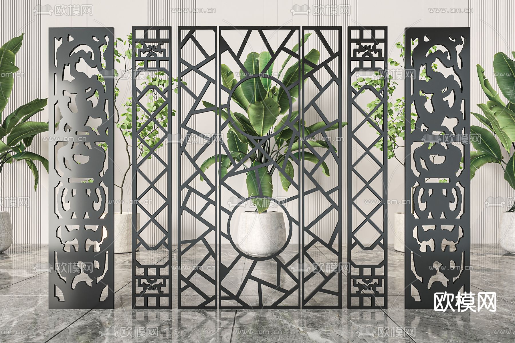 新中式屏风 隔断3d模型下载
