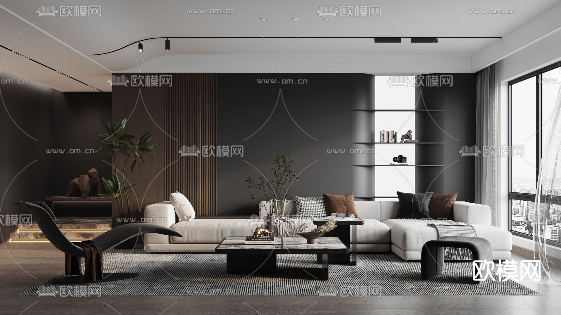 高级灰客厅3d模型下载