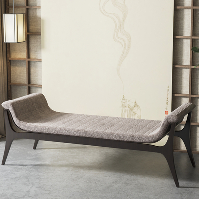  新中式脚踏床尾凳su模型 