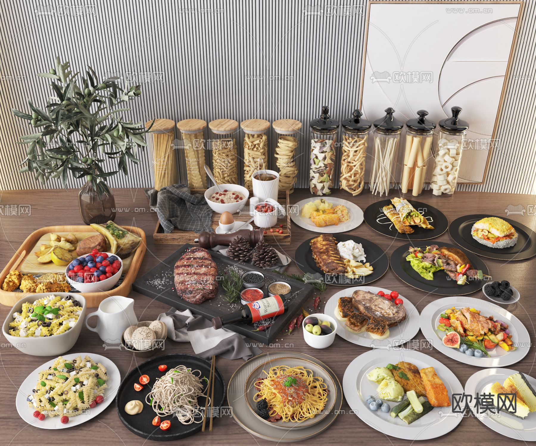 美食 牛排 意面 西餐3d模型下载