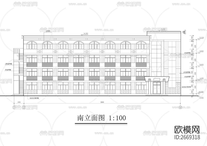 某中學(xué)學(xué)生公寓樓cad施工圖下載(渲染圖2)