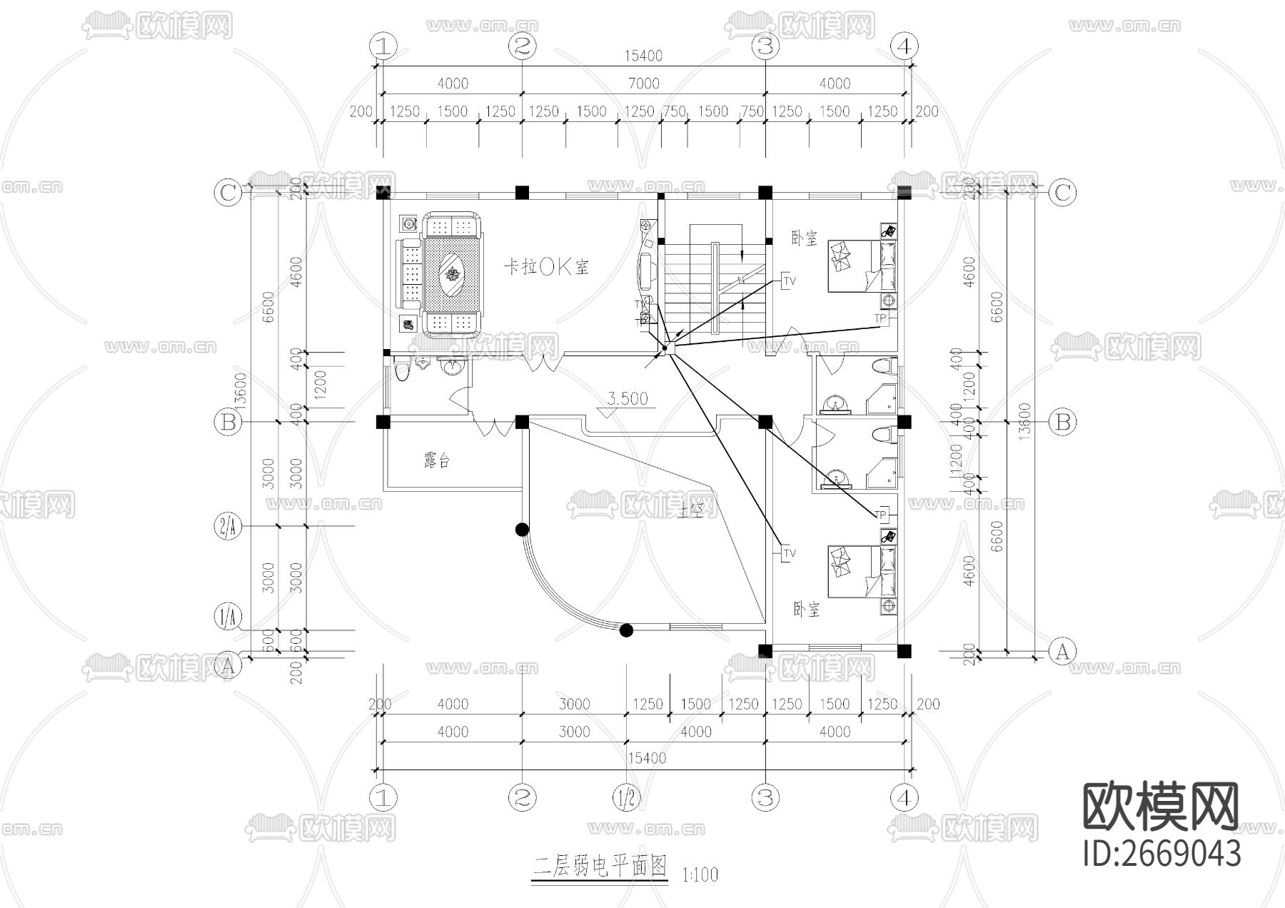三层别墅全套强弱电cad施工图下载（渲染图4）