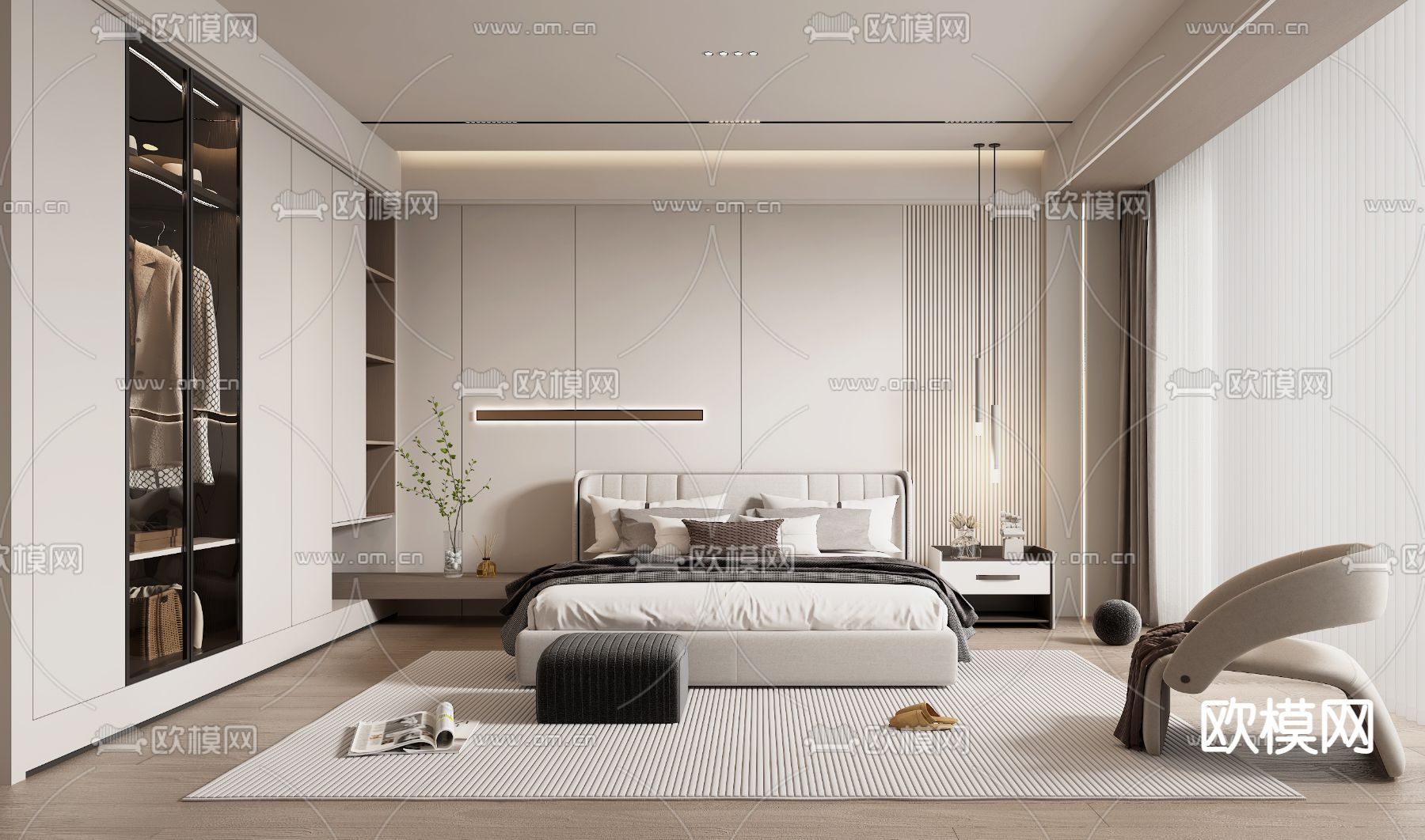 现代卧室 主人房3d模型下载