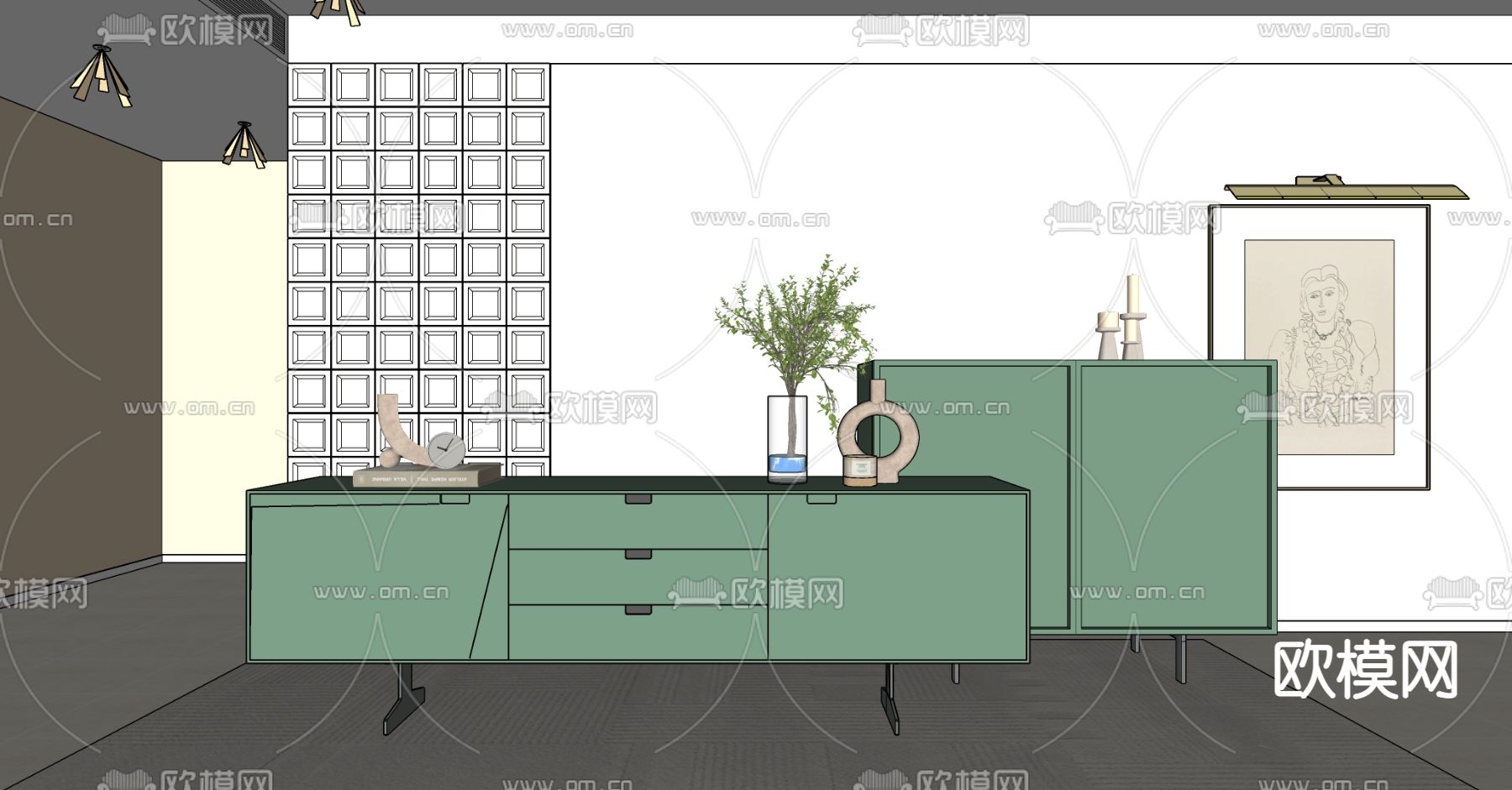 边柜 电视柜su模型下载（渲染图2）