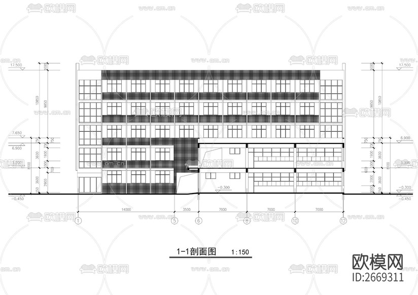 中學(xué)食堂和宿舍樓cad施工圖下載(渲染圖5)