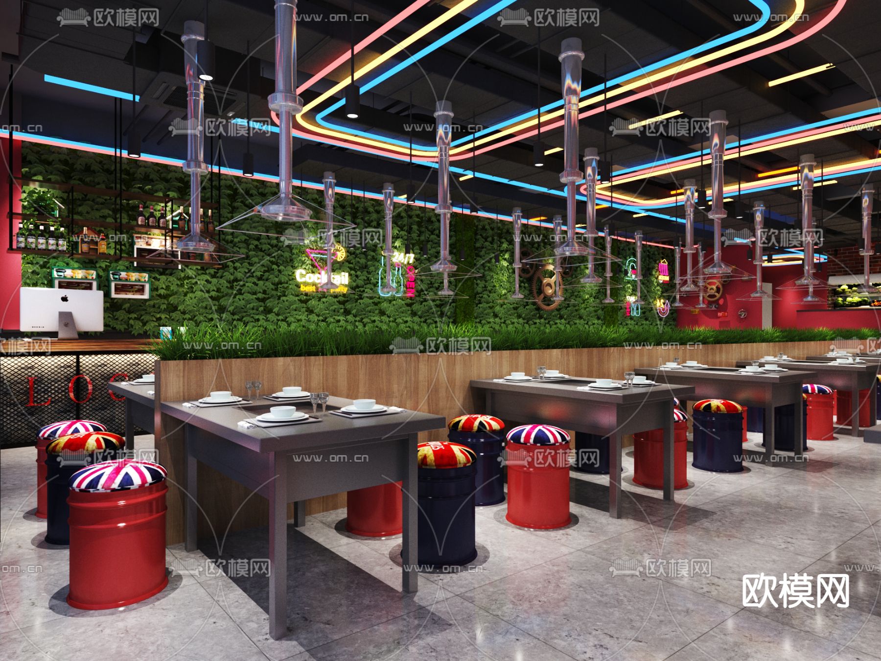 工业风烤肉店3d模型下载（渲染图2）