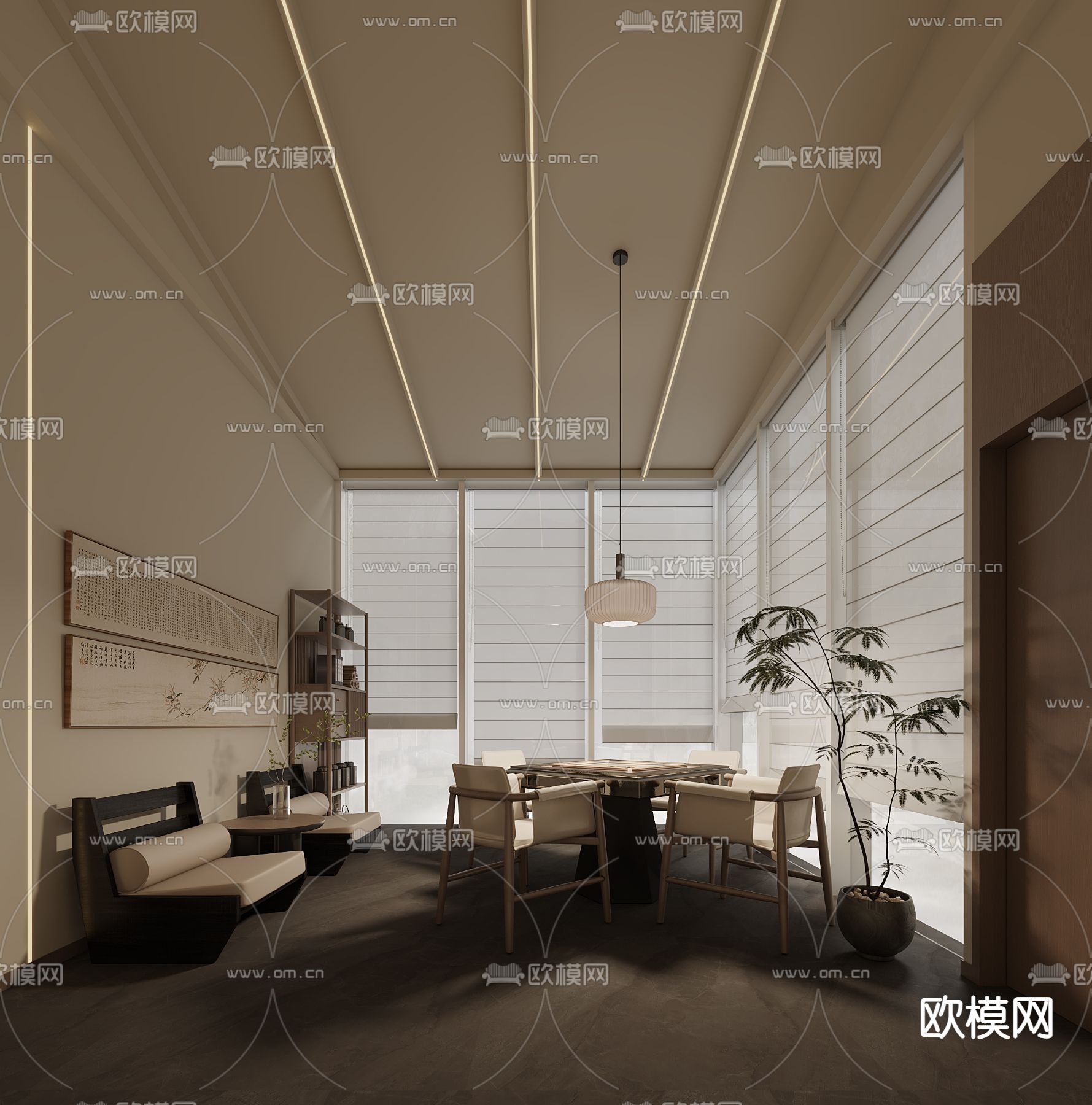 麻将房 棋牌室3d模型下载