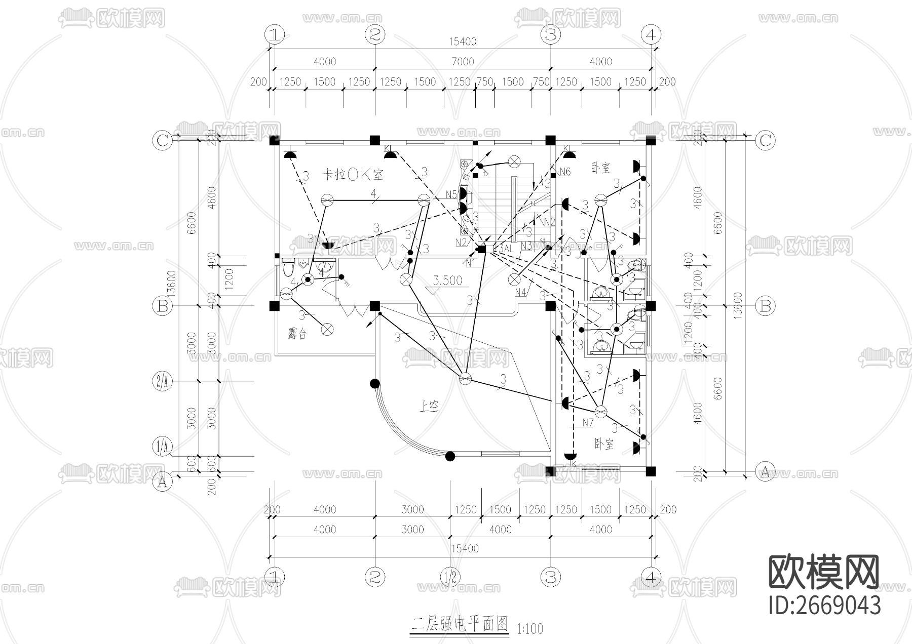 三层别墅全套强弱电cad施工图下载（渲染图3）