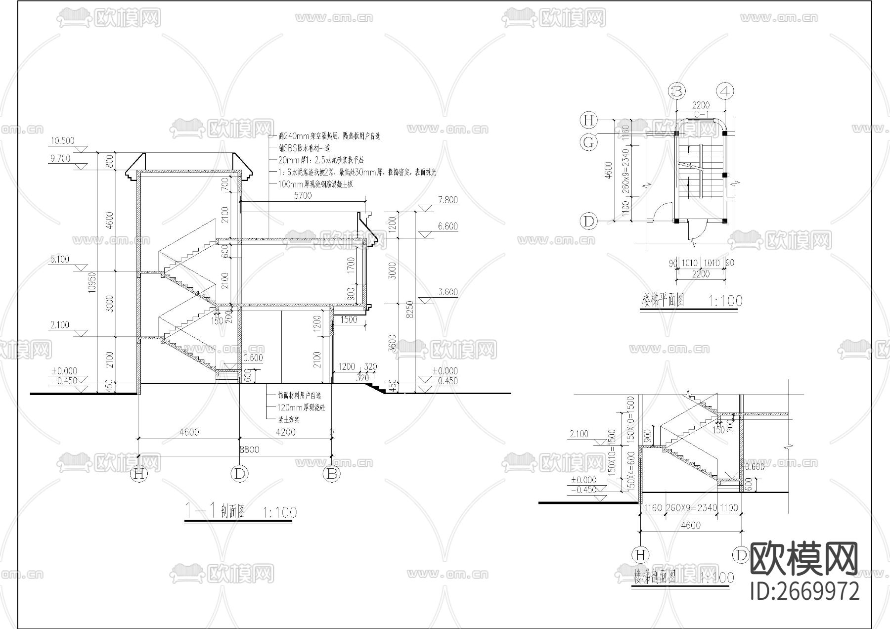欧式两层自建房cad施工图下载（渲染图4）