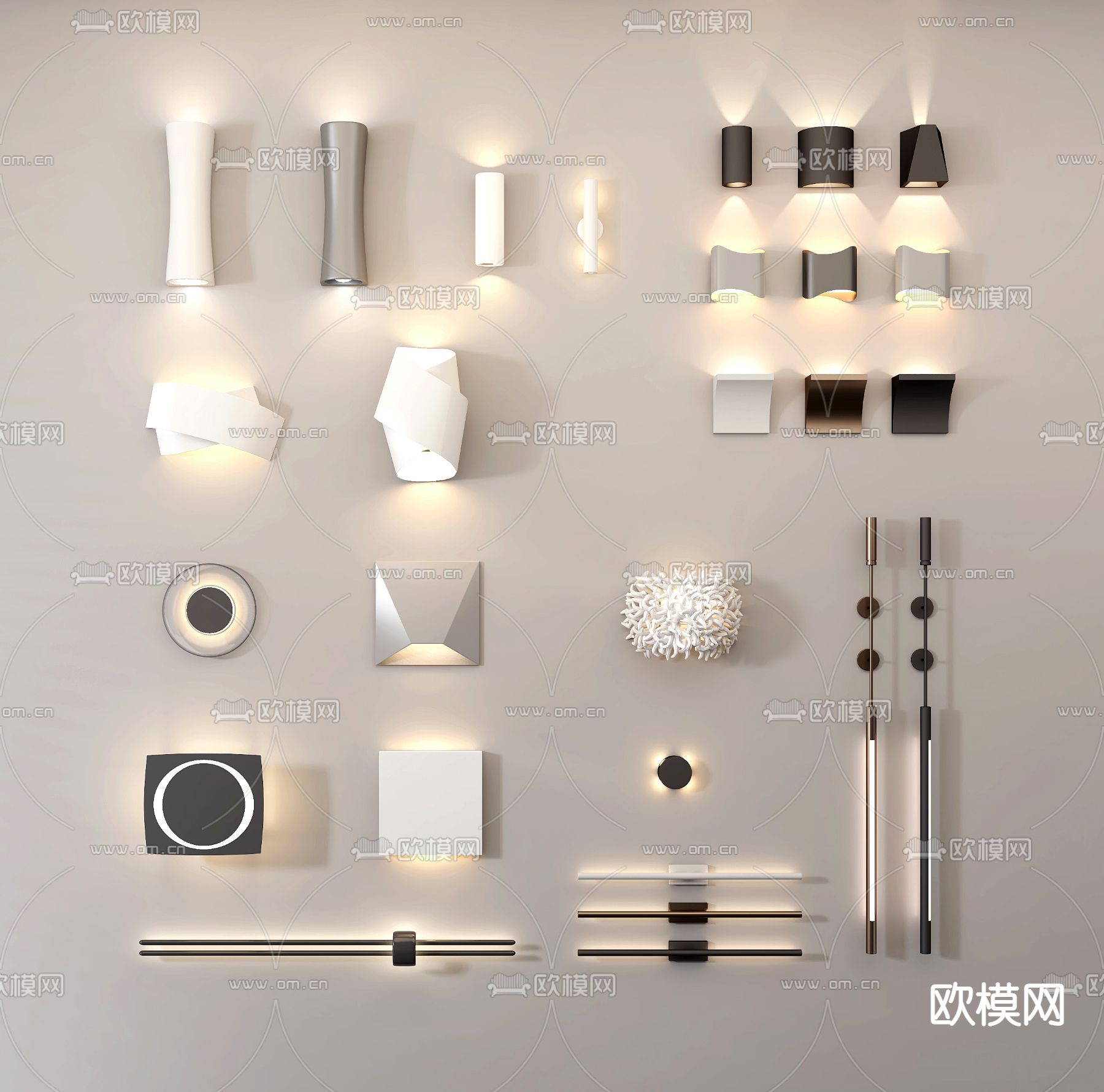 条形壁灯 圆形壁灯创意壁灯3d模型下载_ID14115876_3dmax免费模型-欧模网
