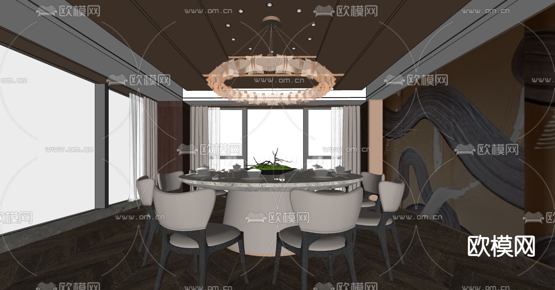 现代餐厅包房su模型下载（渲染图2）
