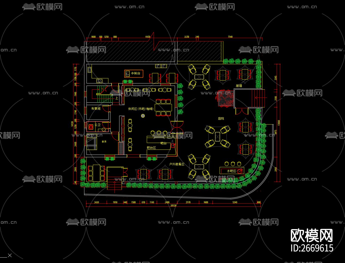 民宿清吧酒吧cad施工图下载（渲染图1）