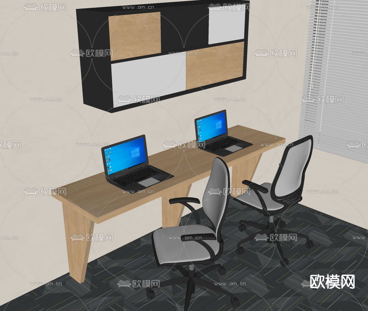 现代卡位办公桌椅su模型下载（渲染图2）
