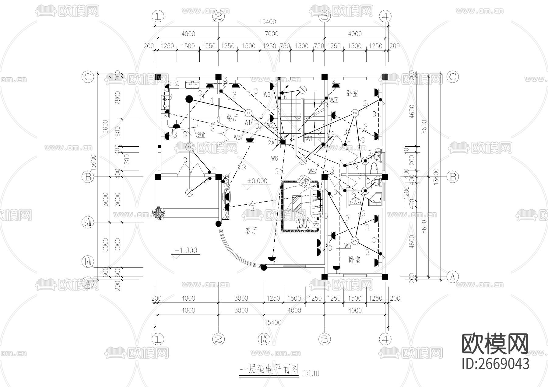 三层别墅全套强弱电cad施工图下载（渲染图1）