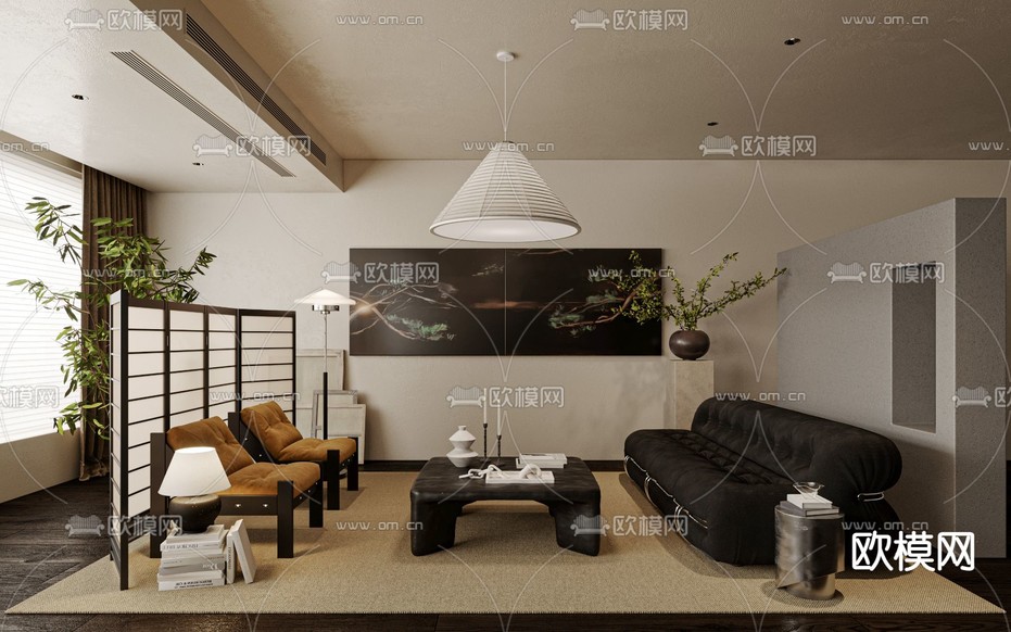 中古风客厅3d模型下载(渲染图1)