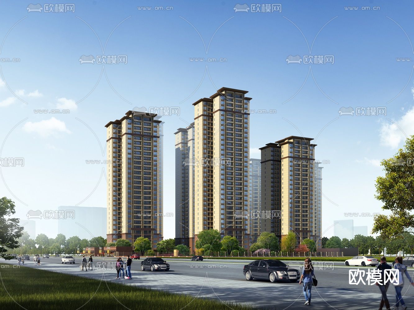 新中式住宅楼 外观免费3d模型下载