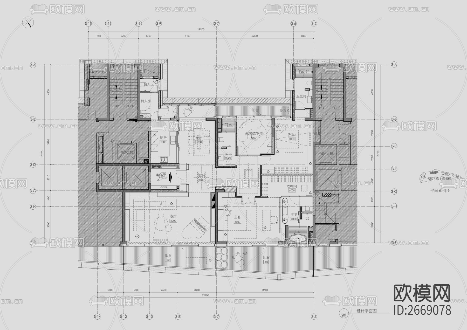 港式家装cad施工图下载（渲染图1）