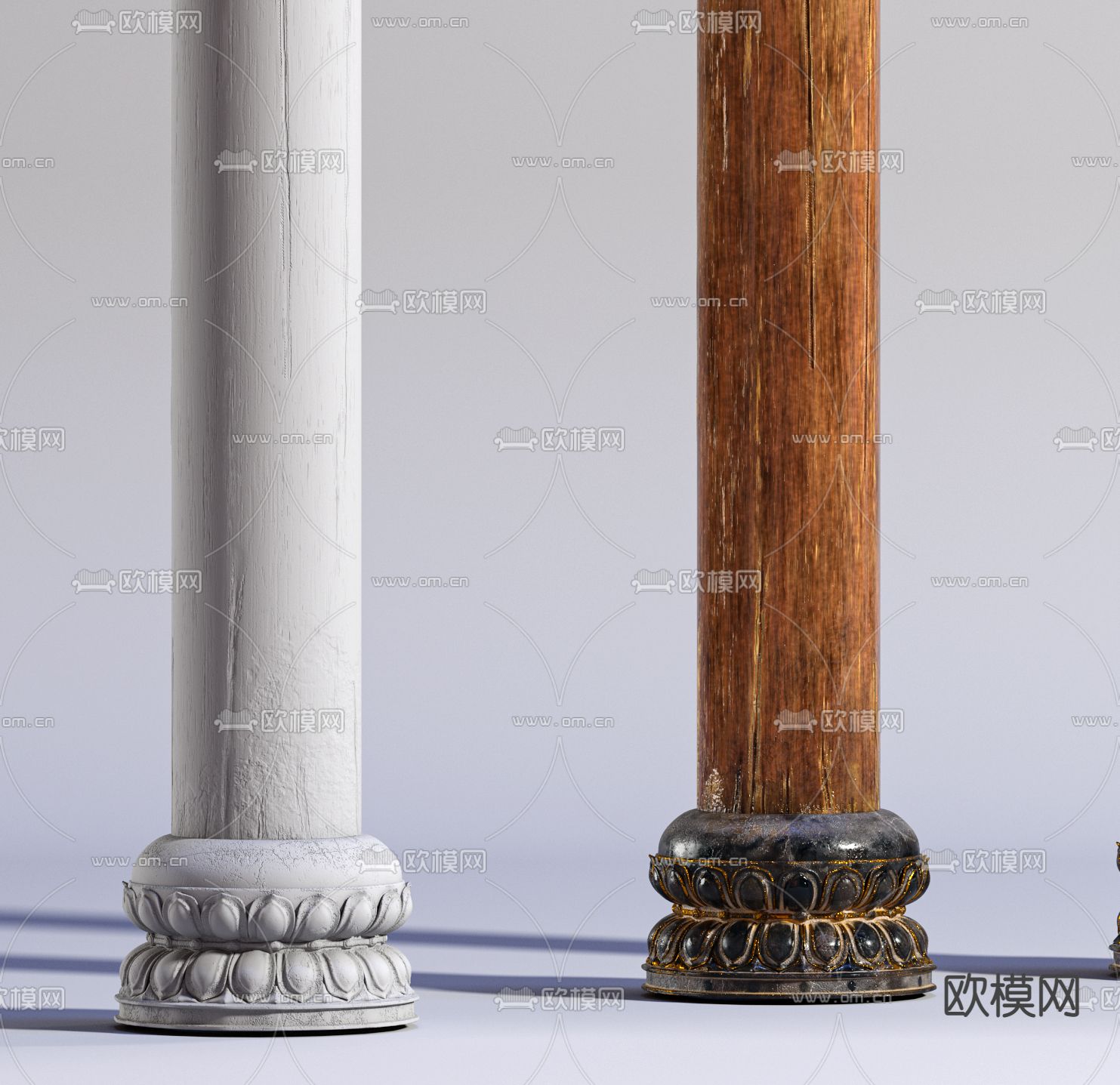 实木柱子 雕花圆柱3d模型下载（渲染图2）