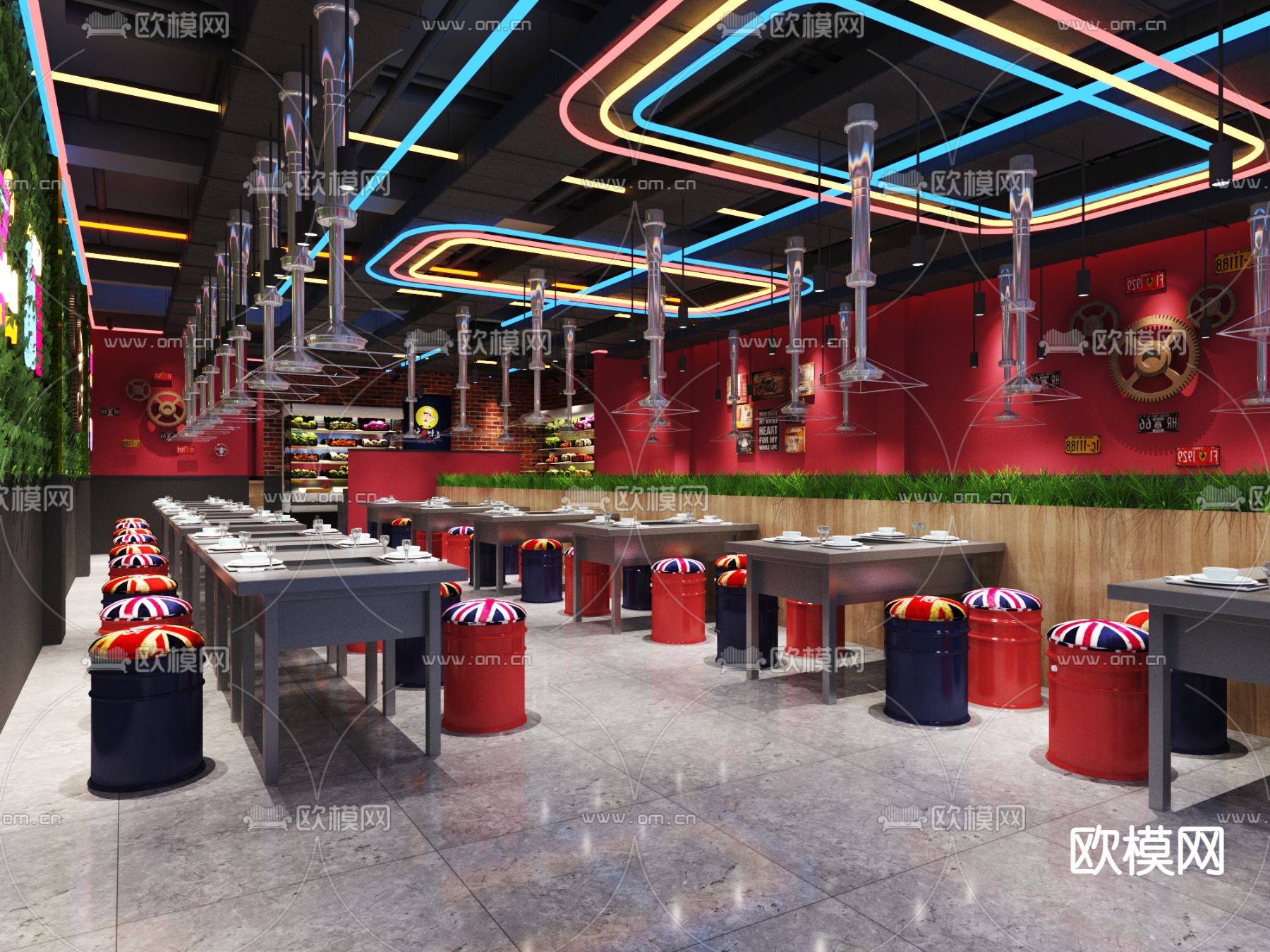 工业风烤肉店3d模型下载（渲染图1）