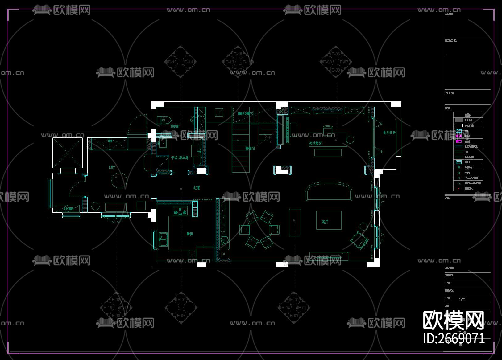 三层别墅cad施工图下载（渲染图2）