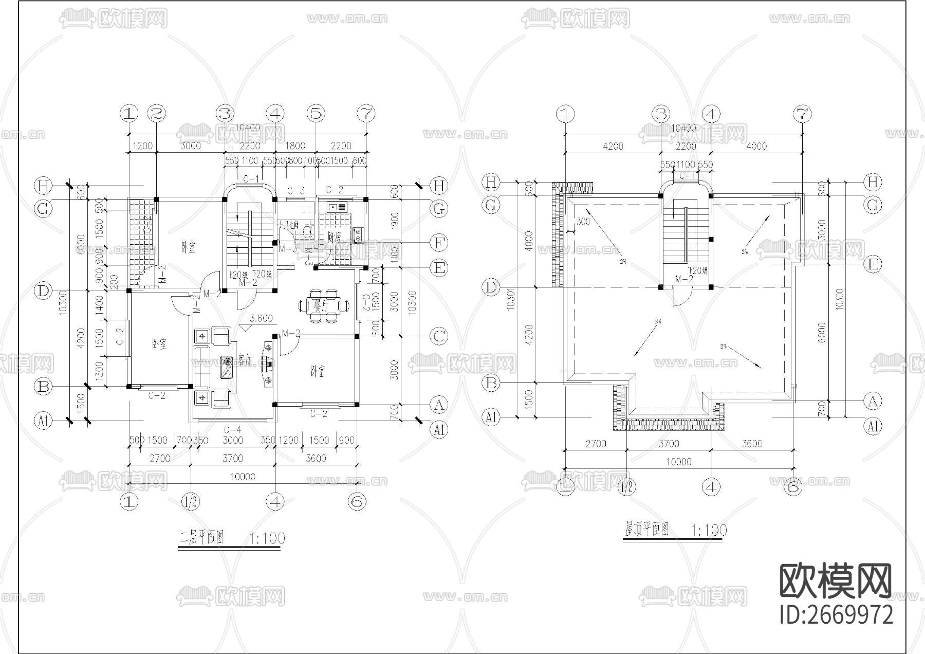 欧式两层自建房cad施工图下载（渲染图2）