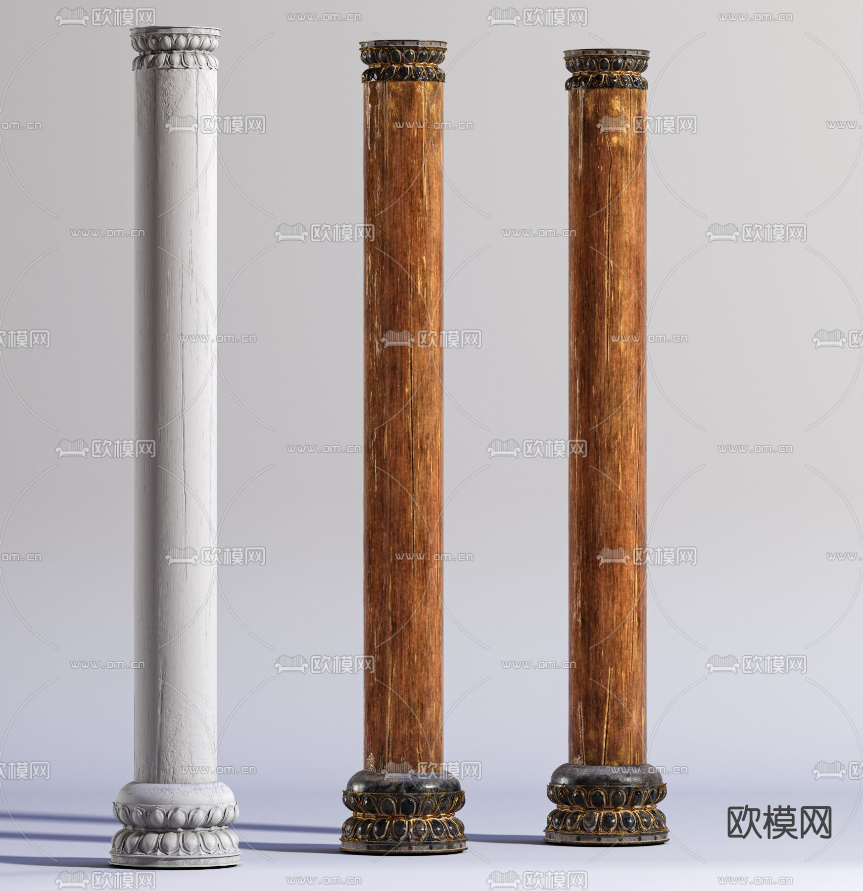 实木柱子 雕花圆柱3d模型下载（渲染图1）