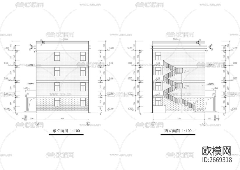 某中學(xué)學(xué)生公寓樓cad施工圖下載(渲染圖8)