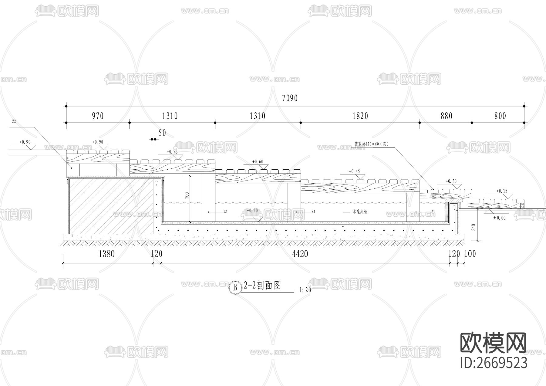 景观木平桥 拱桥详图cad施工图下载（渲染图8）