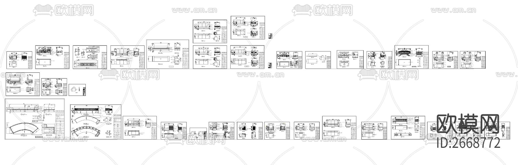 新中式沙发图库cad施工图下载（渲染图7）