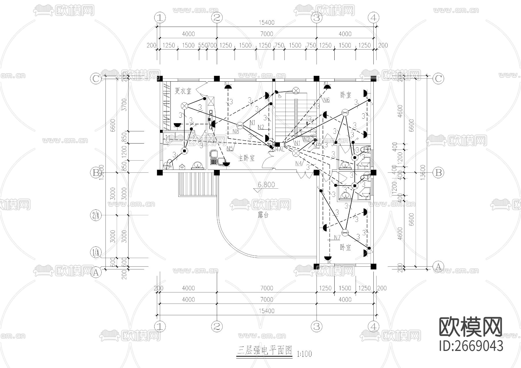 三层别墅全套强弱电cad施工图下载（渲染图5）