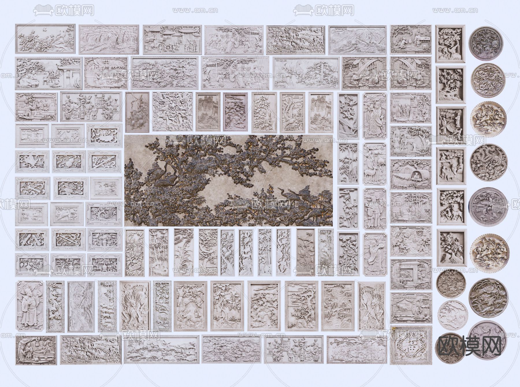 中式浮雕  石雕 砖雕su模型下载（渲染图1）
