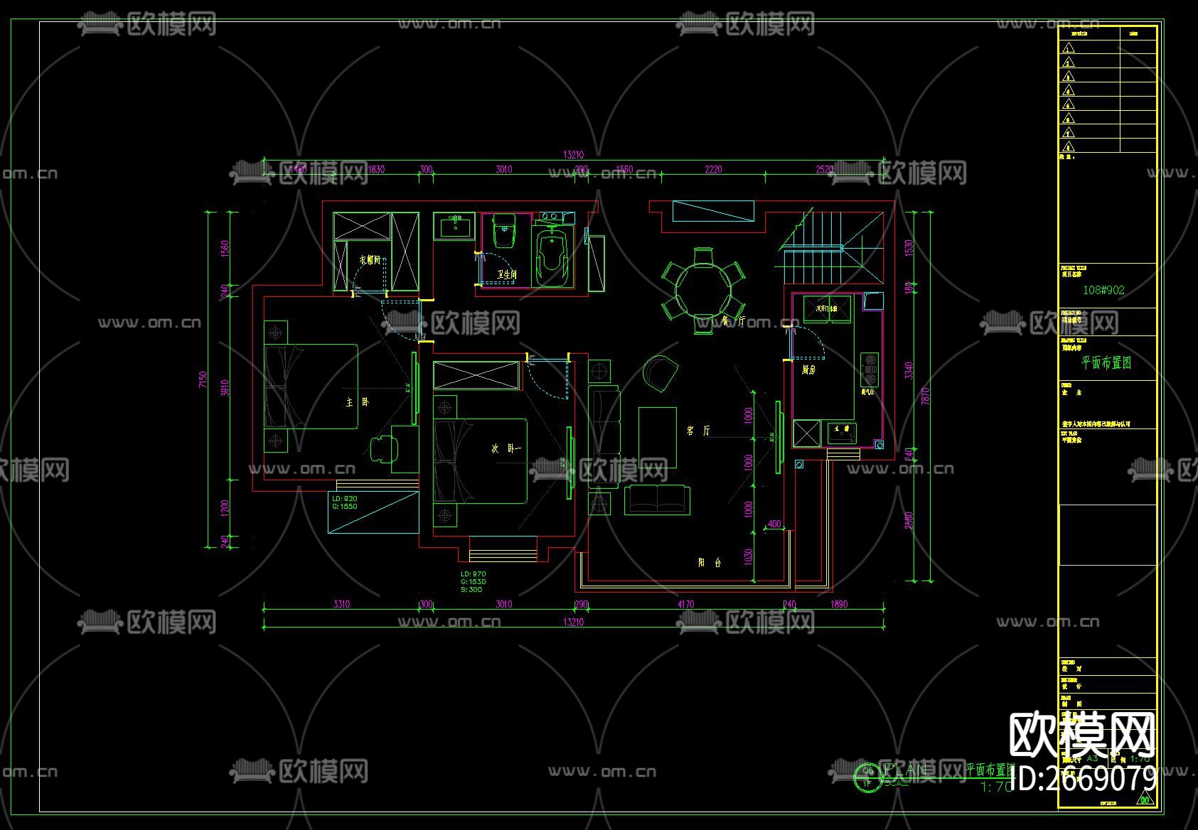 北欧复式家装cad施工图-免费3dmax模型库-欧模网