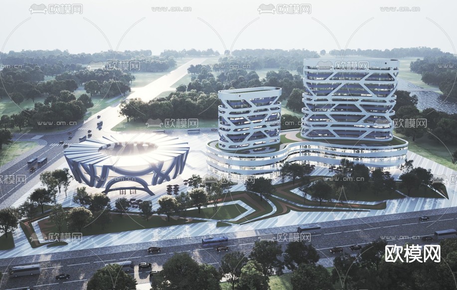 商业区鸟瞰3d模型下载
