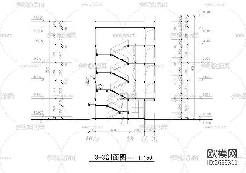中學(xué)食堂和宿舍樓cad施工圖下載(渲染圖4)
