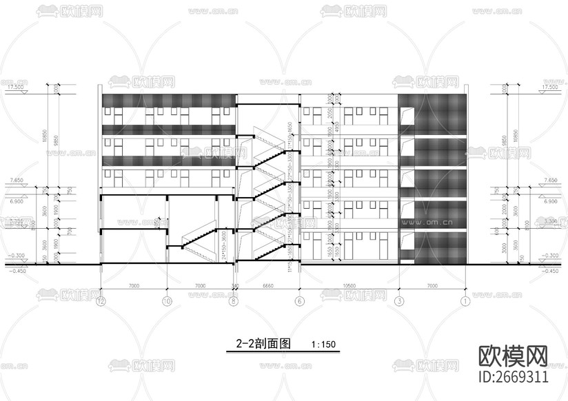中學(xué)食堂和宿舍樓cad施工圖下載(渲染圖6)