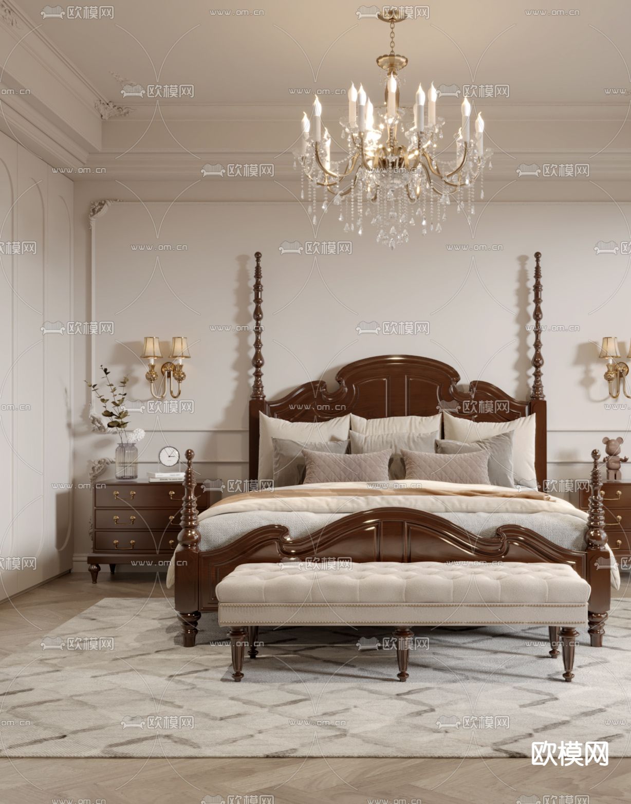 法式卧室 主人房3d模型下载（渲染图2）