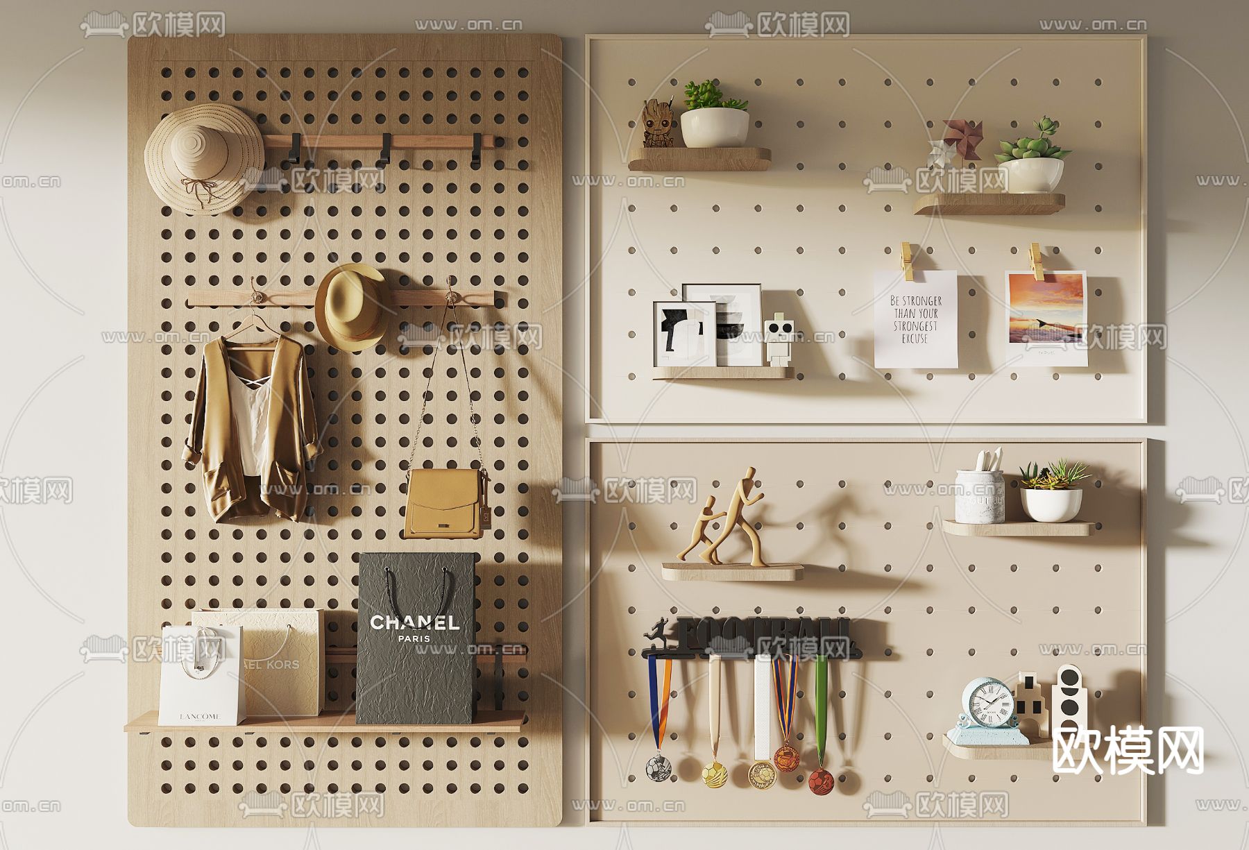 洞洞板壁柜su模型下载（渲染图1）